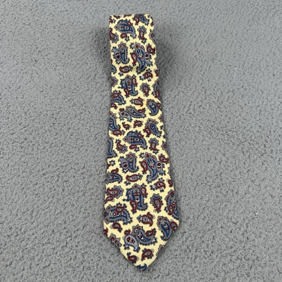 VTG 70's Christian Dior Paisley Silk Necktie Yellow Blue Classic Retro USA Italy - Picture 1 of 6